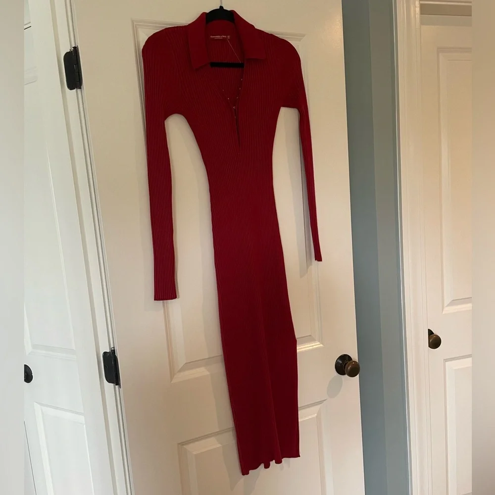 Abercrombie & Fitch Ribbed Polo Midi Sweater Dress